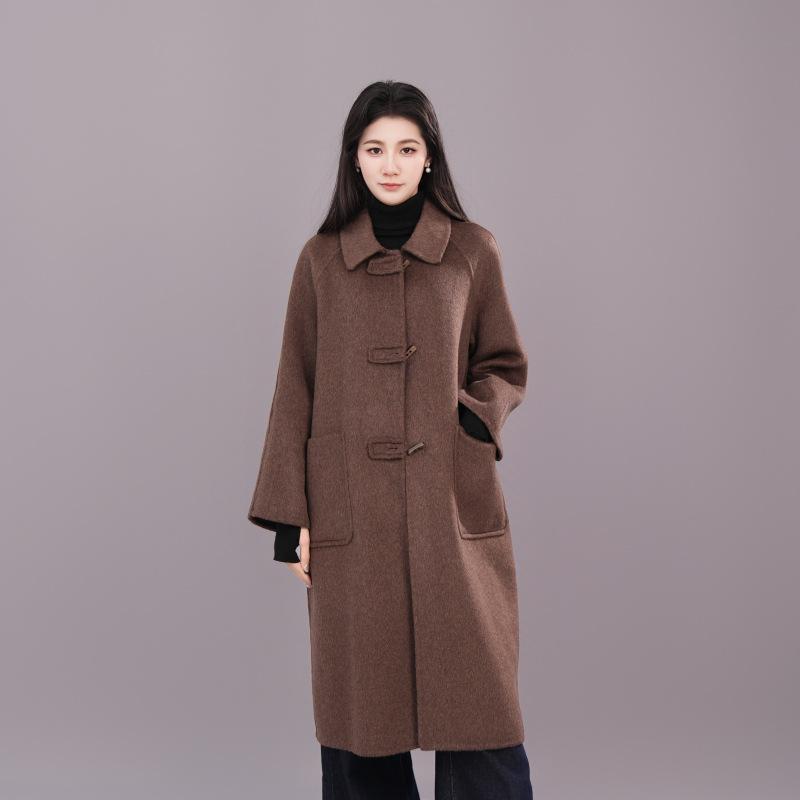 

Однотонное женское универсальное пальто-ботфорты с деревянной пряжкой, модное, весенне-осенне-зимнее, двустороннее шерстяное, премиум 8210 M темно-коричневого