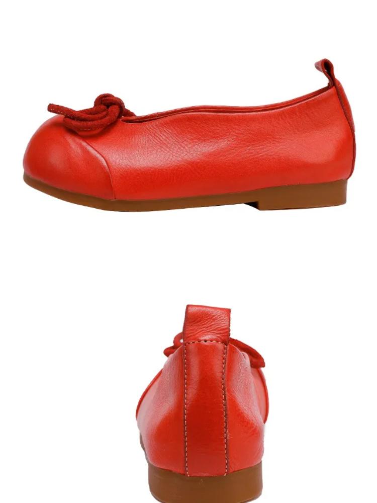 Johnature Women's Shoes Genuine Leather Flat Shoes Soft Soled Butterfly Bow Shallow Slip-on Shoes