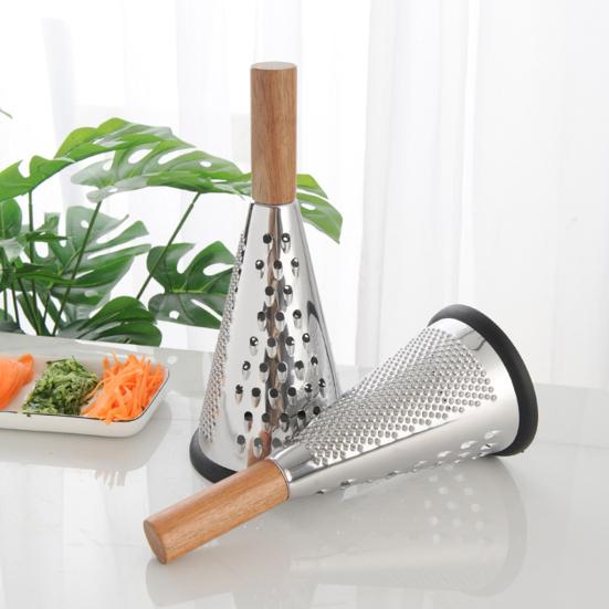 Stainless Steel Cone Cheese Grater with Wood Handle 3 Sided Vegetable Shredder for Grating Cheese Chocolate Vegetables