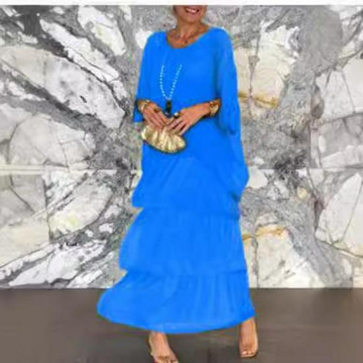 Elegant Chiffon Fashion Trendy Mesh Bat Sleeve Maxi Long Dress