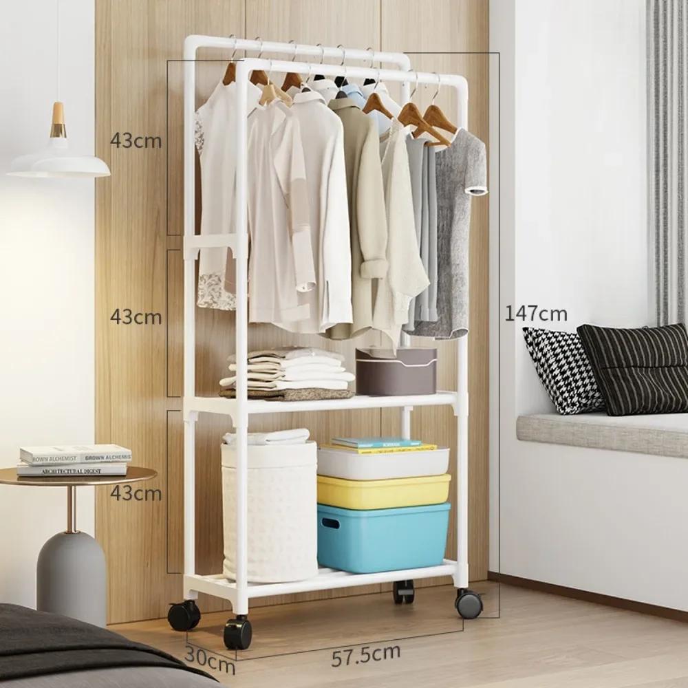 Dual Pole Clothes Multi-storey Hanger Strong Load-bearing Capacity Wardrobe Movable Coat Rack Simply  Floor Standing Coat Rack