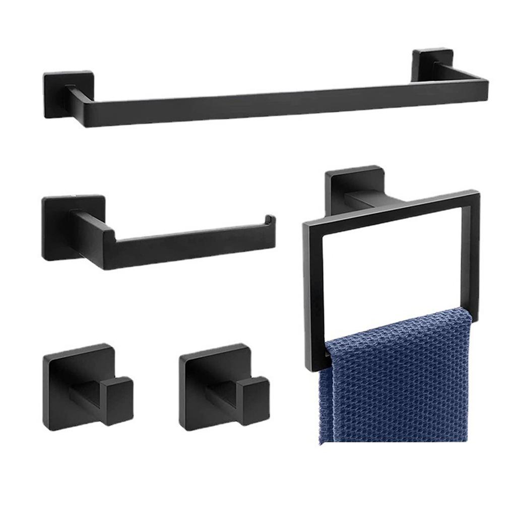 5pcs Stainless Steel Bathroom Hardware Set Robe Hook Towel Rail Bar Rack Shelf Hanger Tissue Toilet Roll Paper Holder Wall Decor
