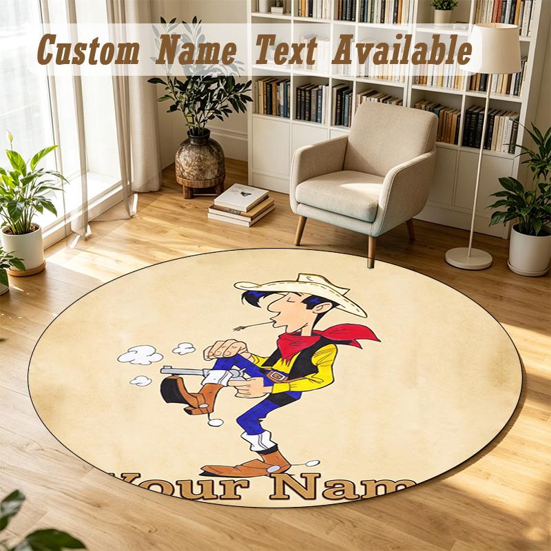 Lucky Luke Personalized Round Rug Support Custom Name, Soft Home Decor Mat