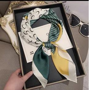 

Neckerchief Square Scarf for Women Silk Feeling Shawl Satin Hijab Fashion Wraps Hair Bands Ribbon Headband Bandann 70*70 Cm зелений
