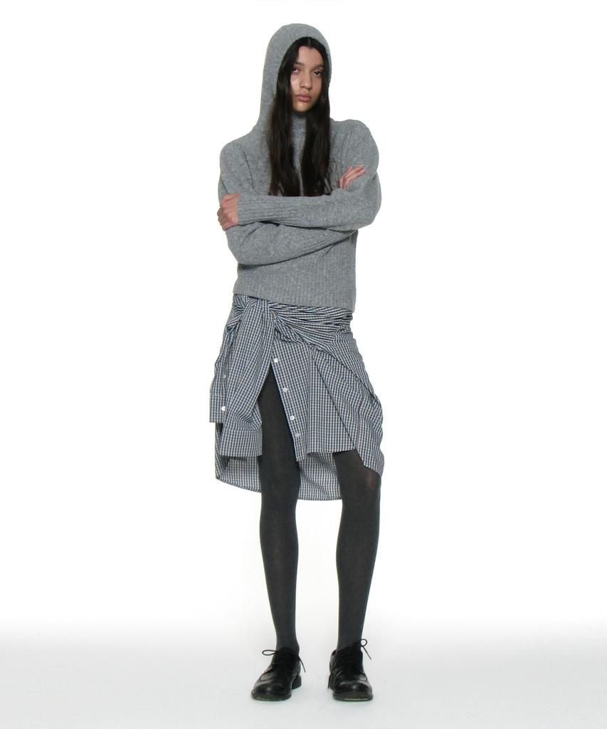 PARTIMENTO WOMEN Cutout Warmer Knit Hoodie_Melange