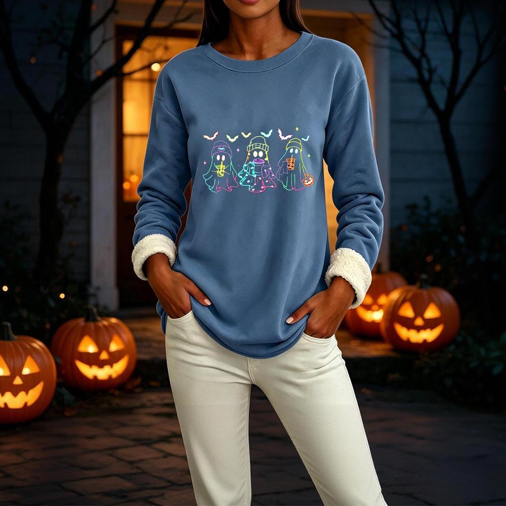 Women's Lined Long Sleeve Round Neck Halloween Sweatshirt Winter Casual Top