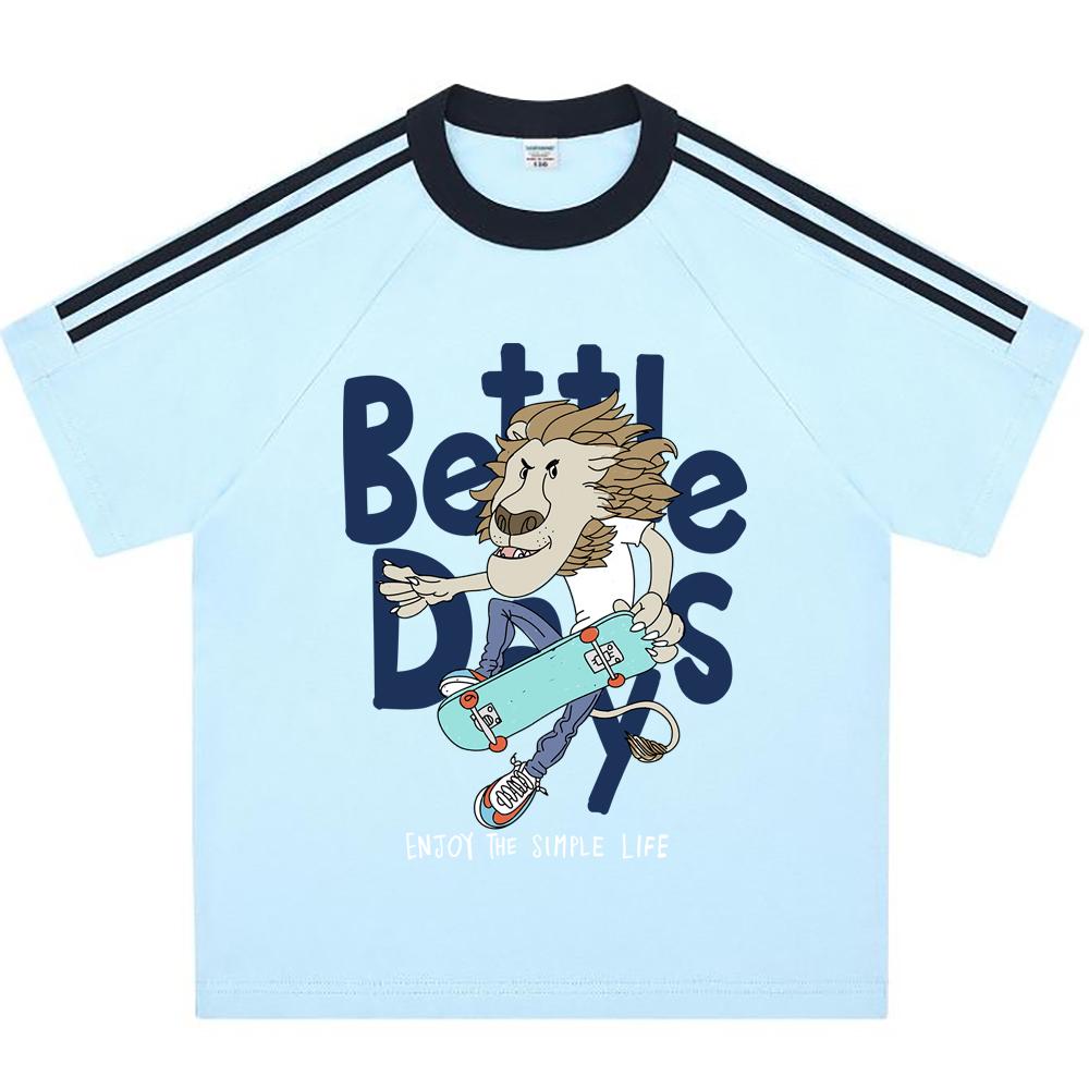 

Kids 100% Cotton T-shirts Boys And Girls 200 GSM Cotton Tees lion skatebarding Cartoon Print Child Tshirts 150 білий