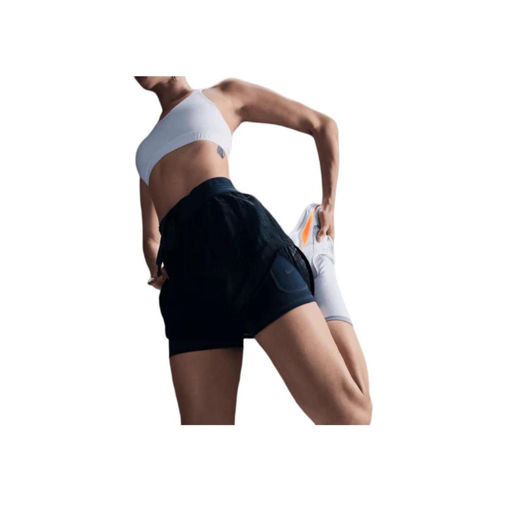 Nike Running Division Lace-Up Mid-Rise Two-In-One Three-Quarter Sports Shorts Women Shorts Deep-Sea-Blue FV6362478