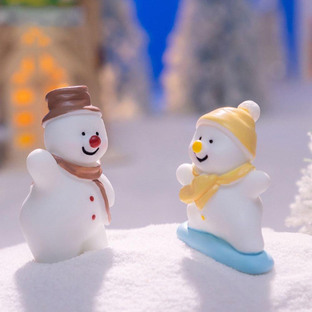 White Cartoon Snow Man Doll Christmas Miniature Snowman Statue Gift Desktop Knick-Knack