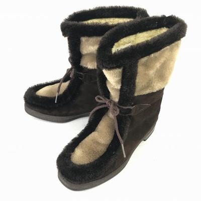 SNOWLAND Leder Pelz Eskimo Stiefel 9 25.5-26 Braun Handgefertigt Vintage(GEBRAUCHT)