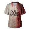 Herren Kurzarm V-Ausschnitt Kasack mit Brusttasche Halloween-Print