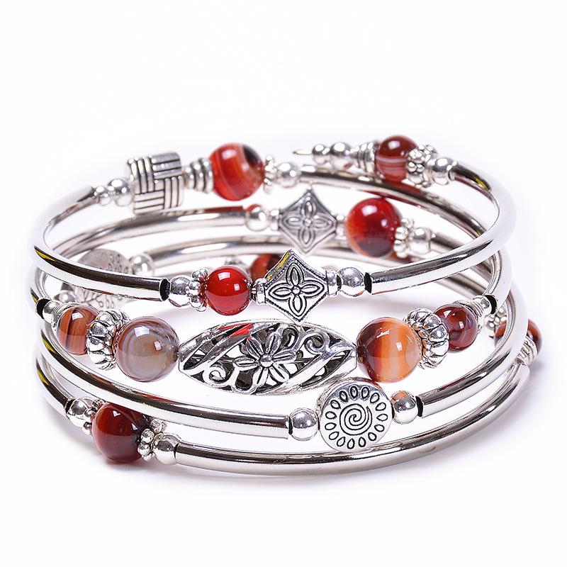 Natural Turquoise & Tiger Eye Multi-Layered Stone Wrap Bracelet