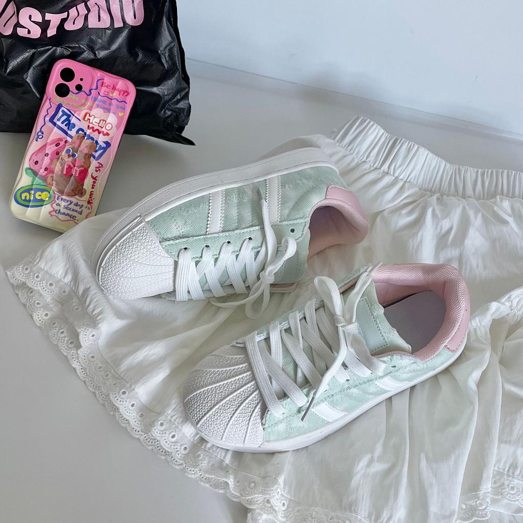 Summer rainbow cream sneakers shell head chic board shoes couple Harajuku