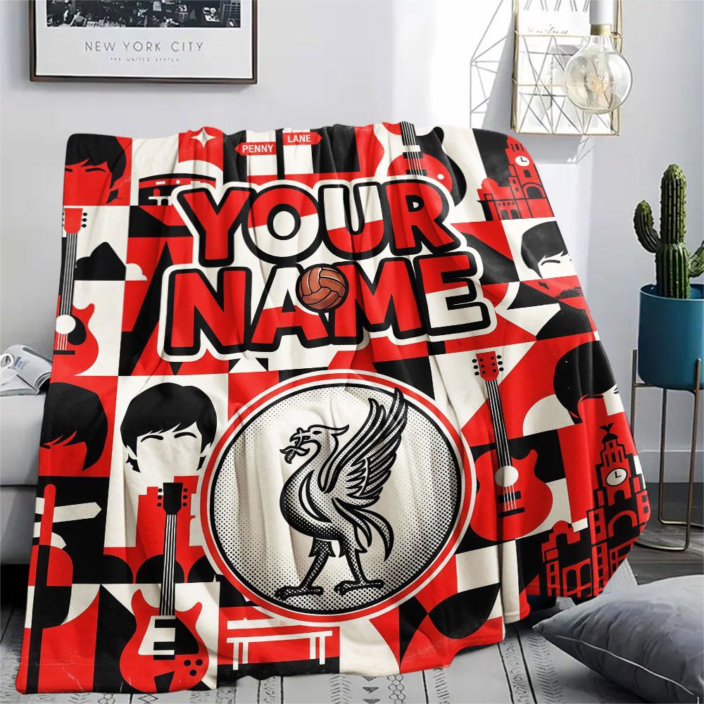 Custom Name,Liverpool Printed Flannel Blanket, Soft Throw for Bedroom Sofa, Washable, Christmas Present, Great Gift.