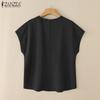 ZANZEA Women Summer Round Neck Loose Casual Short Sleeve Blouse