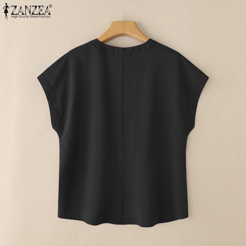 ZANZEA Women Summer Round Neck Loose Casual Short Sleeve Blouse