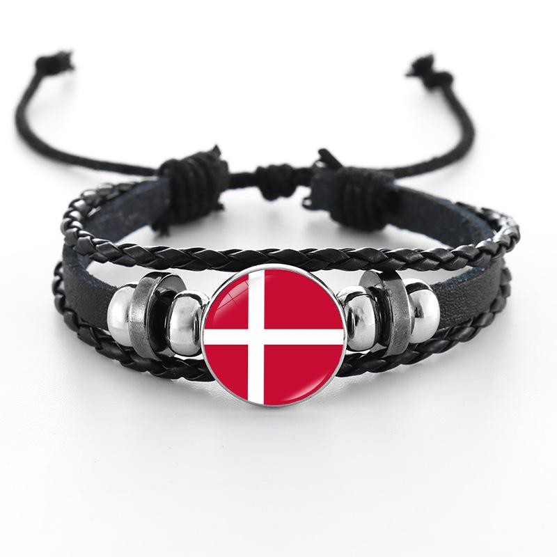 European Cup National Flag Woven Leather Bracelet - Handmade Punk Style