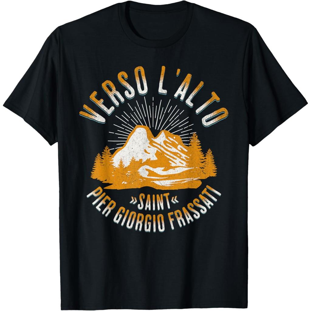 Verso L Alto Saint Pier Giorgio Frassati Berg Grafik T-Shirt Herren Freizeit O-Ausschnitt T-Shirt