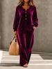 European and American Cross-border TK Women's New Velvet Casual Button V-neck Long-sleeved Top and Trousers Two-piece Set