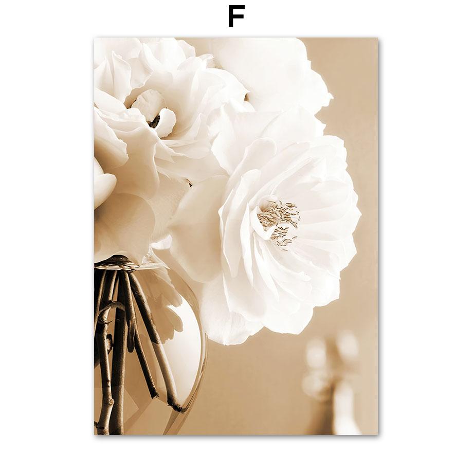 Beige Dahlia Peony Rose Daisy Flower Leaf Wall Art Canvas Painting Nordic Posters And Prints Wall Pictures For Living Room Decor