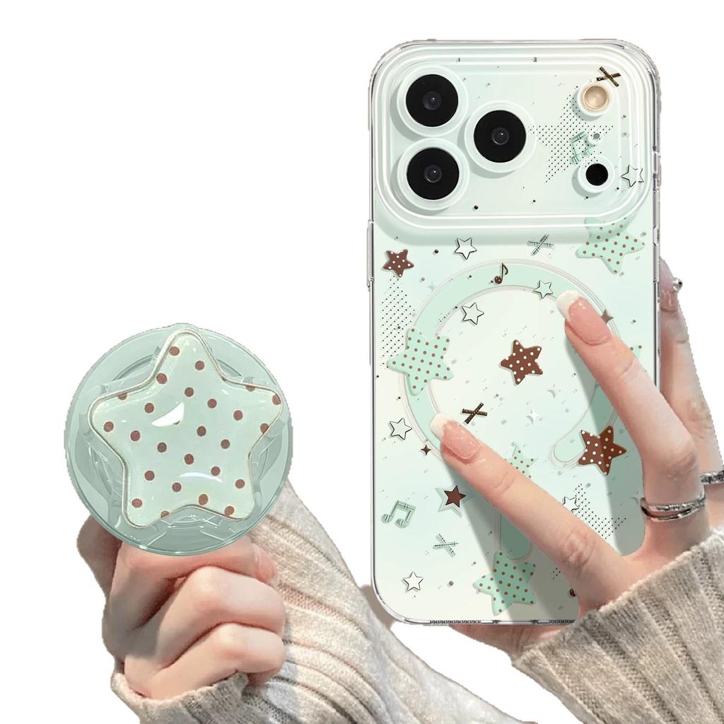 Polka dot star summer mobile phone case is suitable for iphone17 Apple 16promax magnetic tape bracket 15/14 sets