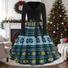 Women's Casual Vintage V-Neck Long Sleeve Dress with Christmas Print