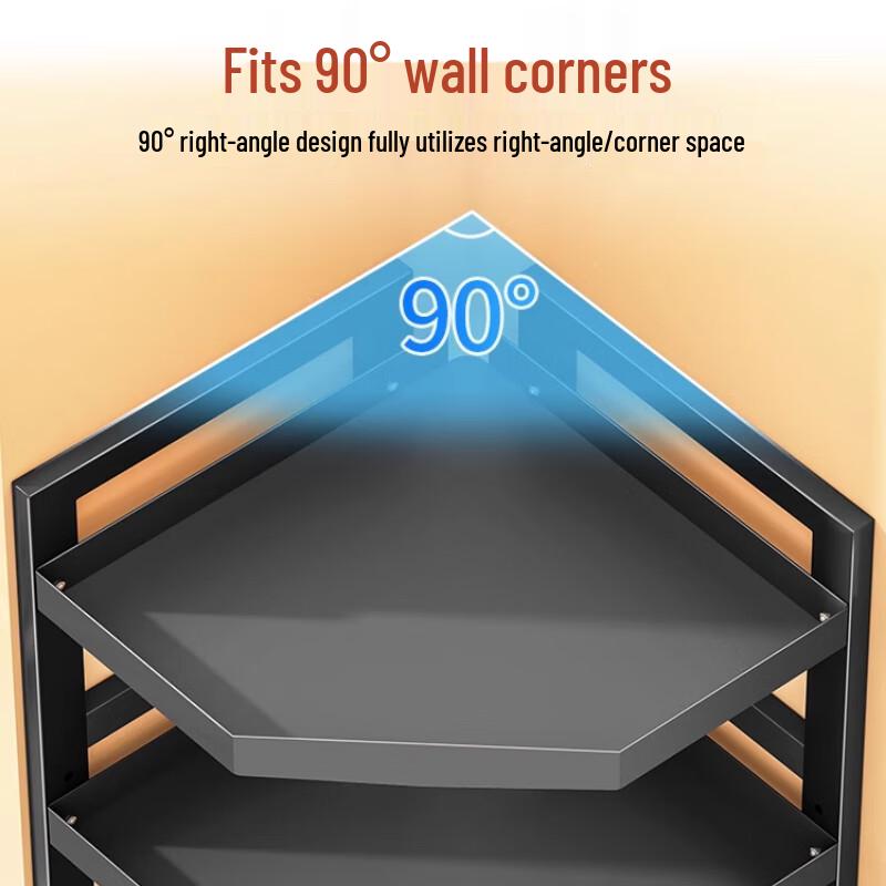 Kitchen Corner Pot Rack Shelf, Black, 3-Tier