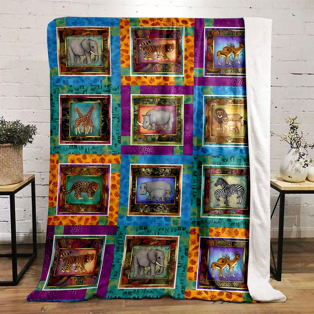Jungle Safari Animal Patchwork Blanket bedroom Blanket for Livingroom Couch lunch break Soft throw for Friend's festival Gift