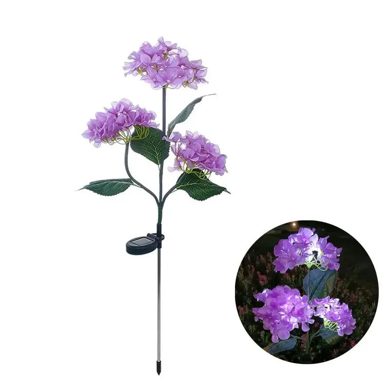 

Уличный солнечный газонный светильник 3 головки цветок гортензии сад летнее ландшафтное освещение свадебная вечеринка праздничный декор грунтовый светильник фиолетовый