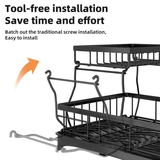 Tableware Stand Dish Drying Rack Large Capacity Double-Layer Design Anti-Rust Coating
