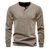 Heren Gestreept Henley Shirt Lange Mouw Casual Top voor Heren Herfst Winter Warm Mode Knopen Getextureerde Herenblouse