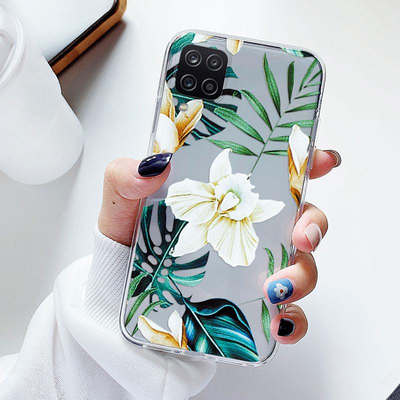 Phone Case For Samsung A12 M12 F12 Floral Silicon Cover For Samsung Galaxy A12 5G Fundas Coque Transparent Soft Capas Flower TPU