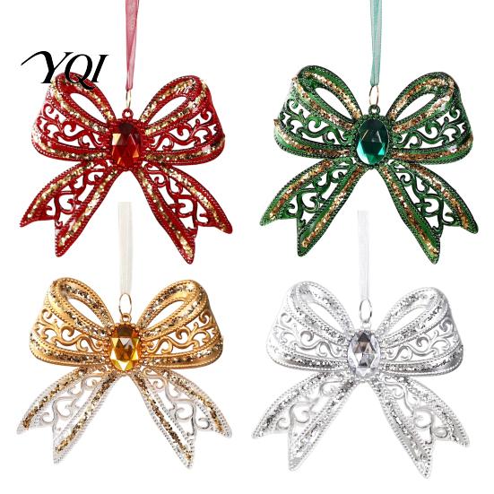 Reusable Acrylic Bows Faux Crystal Bow Christmas Ornament, Sparkly Hollow Decorative for Garlands Knot Hanging Decoration Home New Year Party