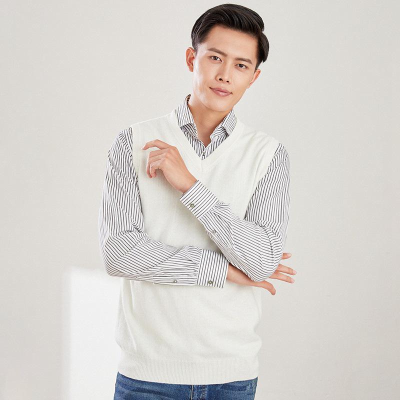 Men's Loose Fit Wool Crew Neck Sweater Vest - Sleeveless Pullover for Spring & Autumn