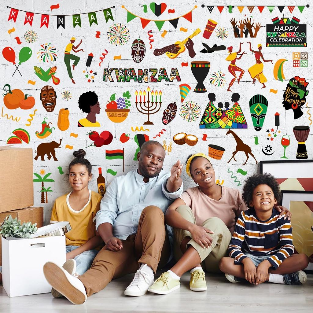 101 Pcs Kwanzaa Window Stickers Clings Kwanzaa Wall Decorations Decals Vinyl Kinara Candles Wall Stickers n n Candles Festival Holiday Party Decor
