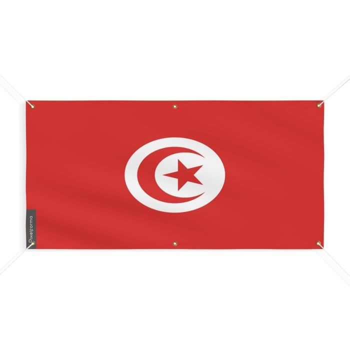 Bannière - Tunisie - 170x340cm - Polyester - 6 Oeillets - Impression Numérique
