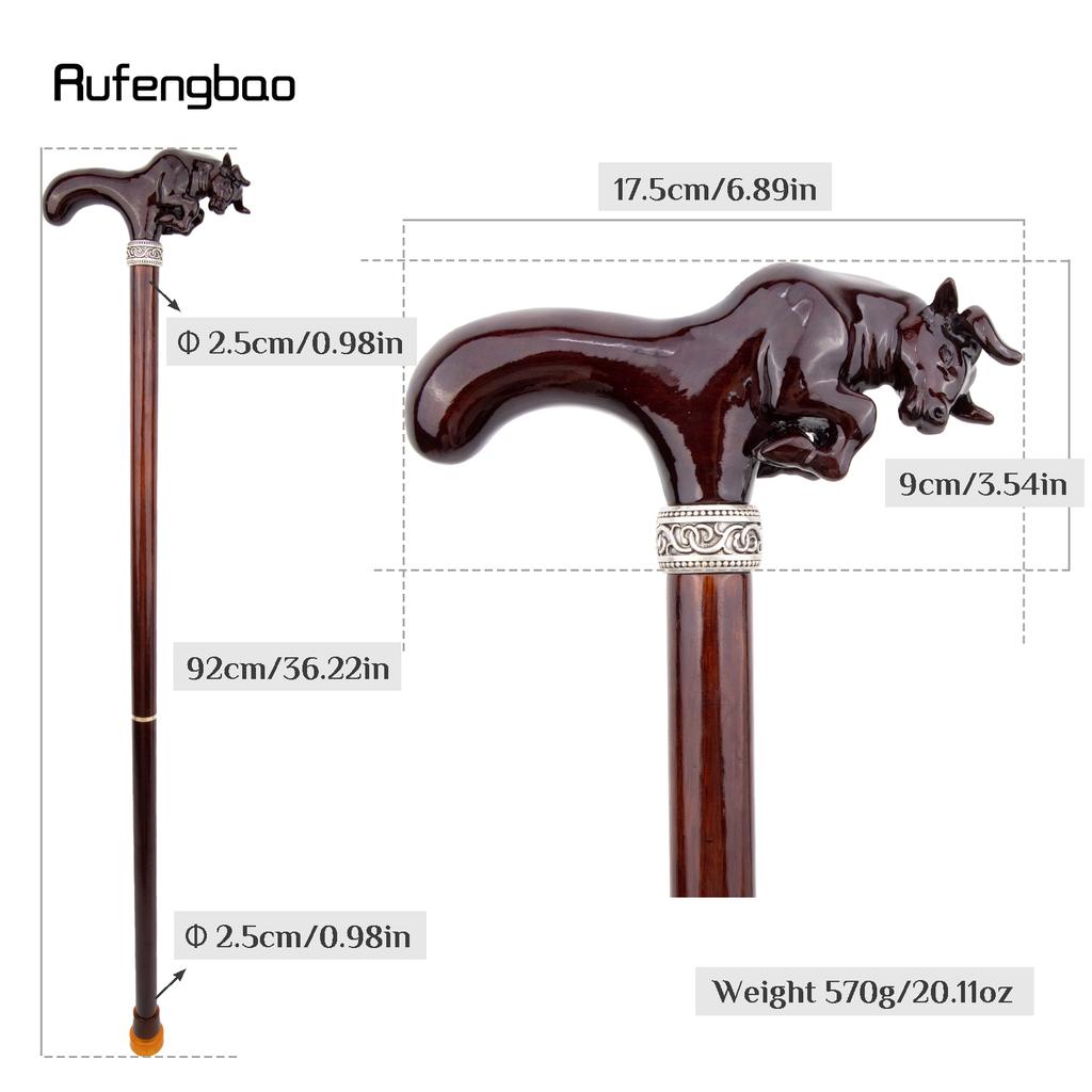 Brown Cow Bullfight Wooden Fashion Walking Stick Decorative Cospaly Cane Halloween Wood Mace Crutch  Wand Crosier 92cm
