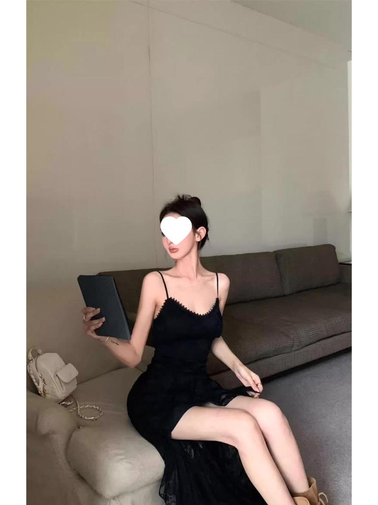 Elegant Women's Lace Ruffle Camisole Dress with Irregular Skirt and Slimming Waist-A-Line Design