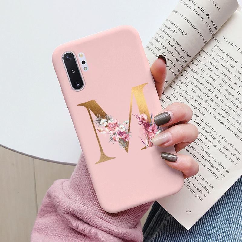 For Samsung Galaxy Note 10 Note10 Plus Case Flower Gold Letter A Z Shockproof Soft Silicone Phone Cover For Samsung Note 10+ Bag