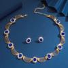 Elegant Vintage Style Black Gemstone Necklace Earrings Set Women Gold-Toned Alloy Chain Jewelry