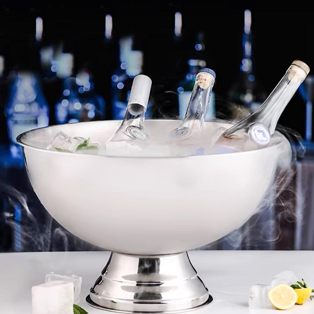 Large Ice Bucket 13L Stainless Steel Champagne Bowl Ice Bucket with Ice Scoop Semicircle Drink Tub with Integrated Base Silver Beverage Tub
