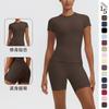 Breathable Yoga 2-Piece Set Short Sleeve High Waist Shorts Workout Fitness Activewear Women