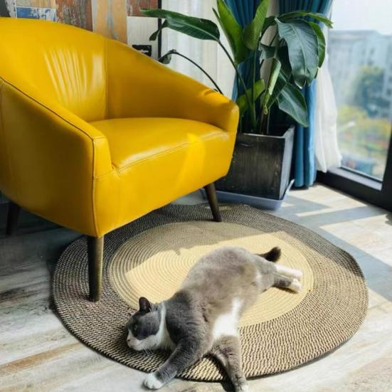Katoenen Touw Kattenkleed Rond Kattenkrabkleed Zacht Wasbaar Vloerkleed met Kwasten Omkeerbaar Geweven Vloermat voor Slaapkamer Woonkamer Katten Rustplek