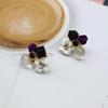 Retro Bohemian Blossoms of Flowers Stud Earrings Black White Square Crystal Women's Small Earrings Vintage Unusual Ear Jewelry