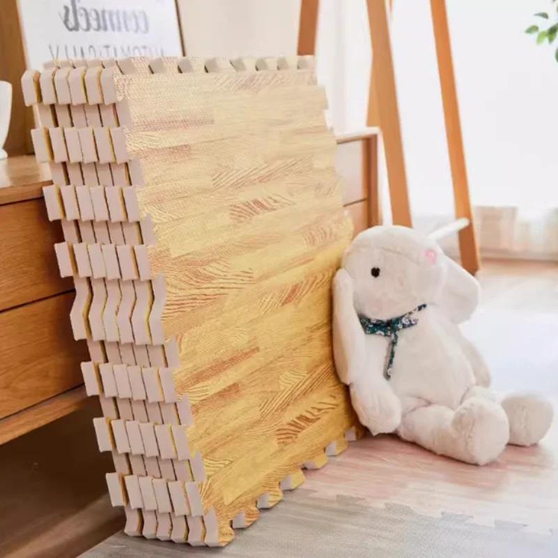 Wood Grain Puzzle Floor Mat Eva, Non-Slip Cushioning Exercise Pad, Detachable Washable Multi-Functional Home