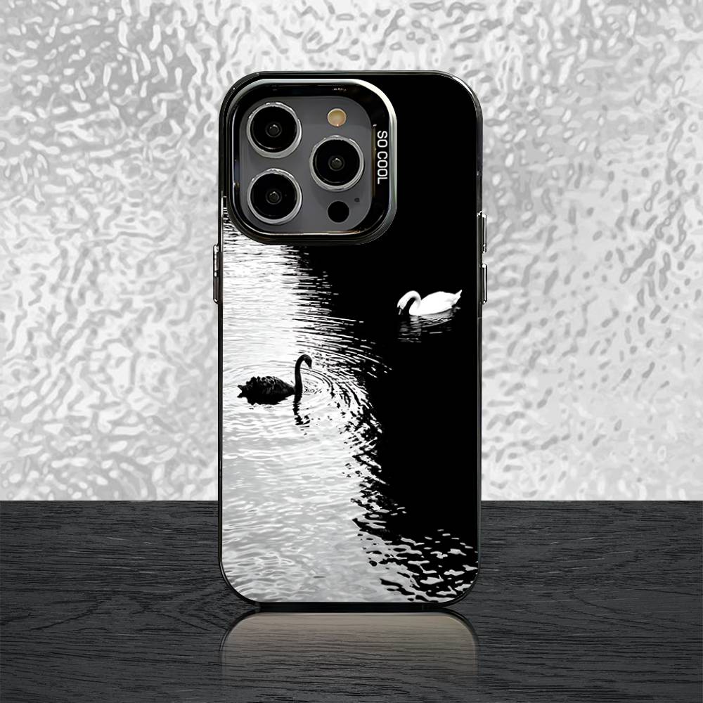 

I Want To Be Perfect Black S-Swan Phone Case For iPhone 16,15,14,13,12,11,Pro,Max,Plus,Mini,SE Grey Black Matte Laser Back Cover iPhone12PRO