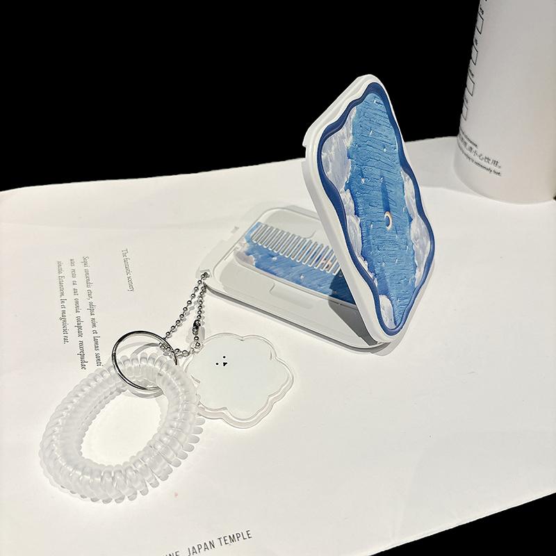 Sternenhimmel Tragbares Klappbares Kleines Spiegelset Kosmetikspiegel Für Die Tasche Taschenspiegel Und Kamm Alles-In-Einem Geschenk Für Mädchen