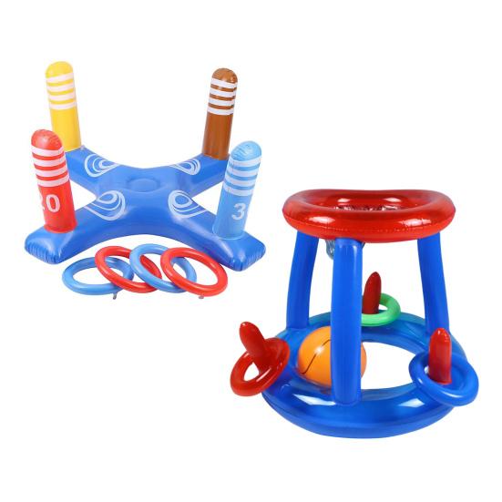 1 Set Inflatable Pool Ring Toss Toy with 45720 Rings Kids Adults Indoor Floating Cross Basketball Stand PVC