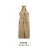 2025 Spring Women's European American Style Midi Dress with Belt & Criss-Cross Design