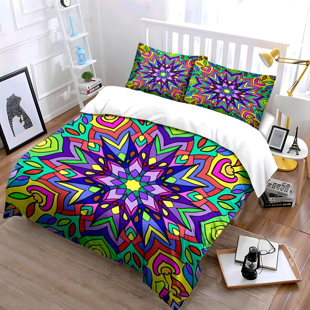 Colorful Mandala Decoration Set Bedding Set with 1 Duvet Cover 2 Pillowcases Single Double King Queen, Gift